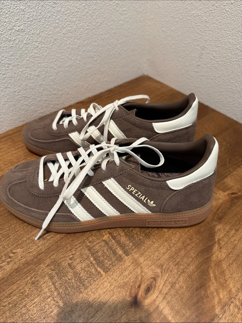 adidas Women's Brown Suede Sneakers with White Stripes - Picture 2 of 5